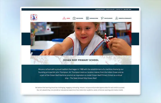 Ocean Reef Primary School website mock up for desktop