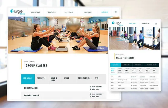 Surge Fitness website screenshots
